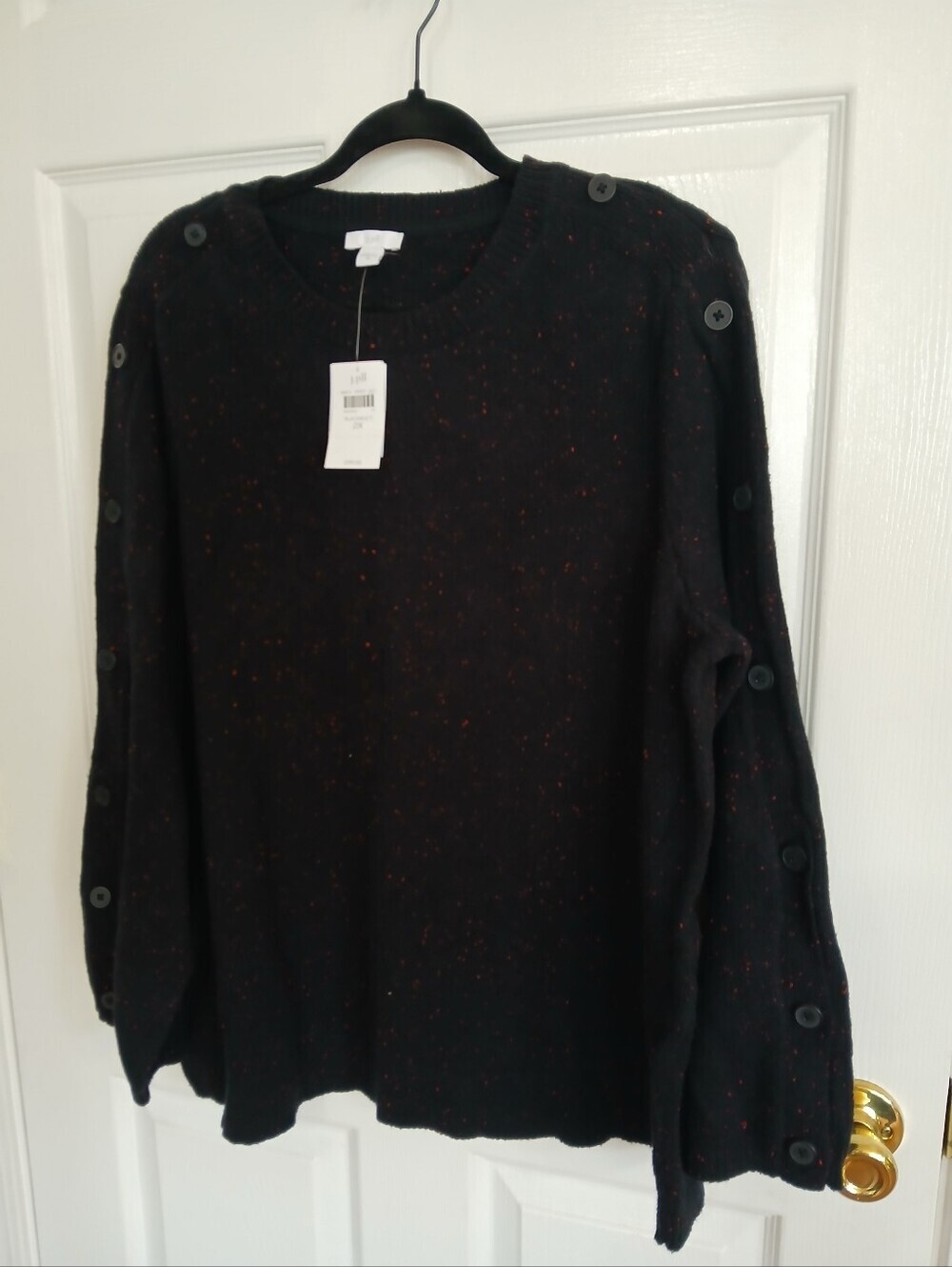 J.Jill Black Speckled Button-Trim Sweater Boho Casual Granola Cozy NWT Grandma